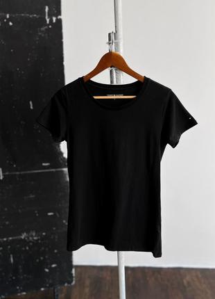 Tommy hilfiger women’s black solid short sleeve t-shirt basic classic женская, однотонная, черная, базовая футболка