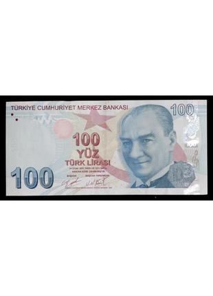 Банкнота туреччини 100 лір 2009 р. aunc