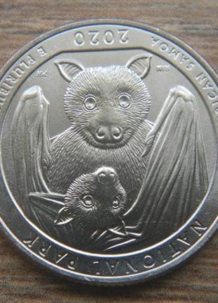 Монета сша 25 центов 2020 г. исторический парк американское самоа