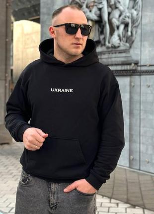 Худі чоловіче оверсайз із капюшоном чорного кольору з принтом ukraine 2338