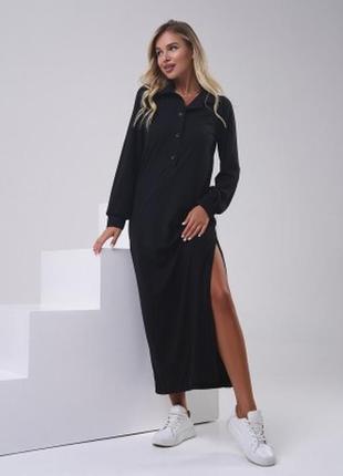 Чорне довге плаття-поло з розрізом
