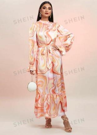 Роскошное сатиновое макси платье с объемными рукавами