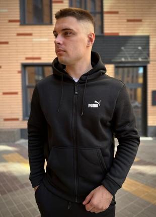 Зимняя кофта на молнии с начесом puma черная