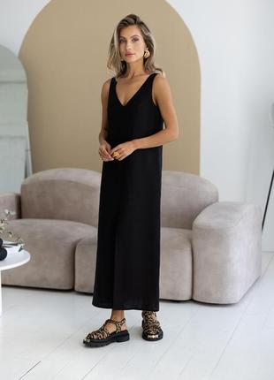 Лляний сарафан із розрізом сарафан міді