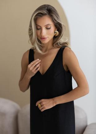 Лляний сарафан із розрізом сарафан міді