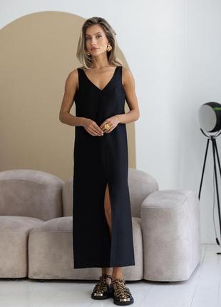 Лляний сарафан із розрізом сарафан міді