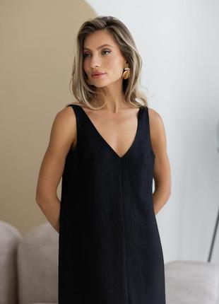 Лляний сарафан із розрізом сарафан міді