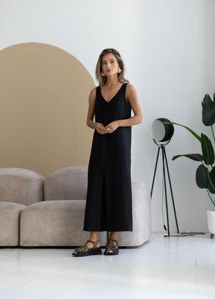 Лляний сарафан із розрізом сарафан міді