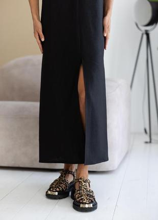 Лляний сарафан із розрізом сарафан міді