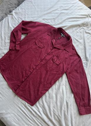 Новая хлопковая бордовая красная 🥀 винного кольору сорочка  рубашка👚 оверсайз