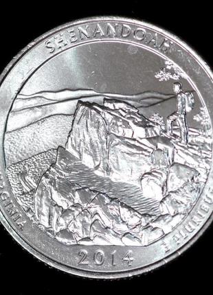 Монета сша 25 центов 2014 г. национальный парк шенандоа