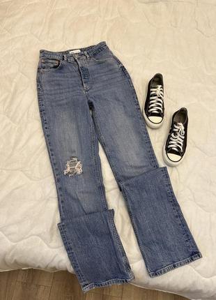 Звужені розкльошені джинси на високій посадці zara3 фото