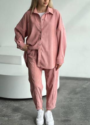 Костюм жіночий з брюками / костюм жіночий з сорочкою мікро вельвет / костюм жіночий двійка з брюками / великі розміри / вельвет є обмін