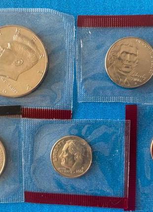 Набір монет сша 1+5+10+25+50 центів 2006 р. unc в запайці