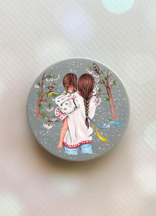 Тримач для смартфона / планшета попсокет popsocket сірий :: мама з донечкою (принт 27)