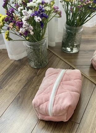 Косметичка розовая из велюра