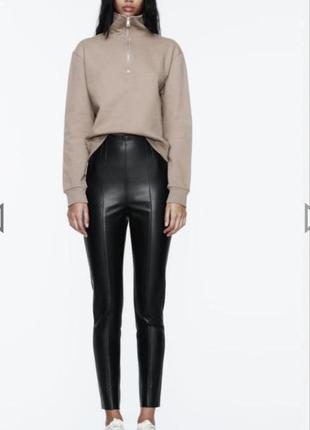 Черные кожаные брюки лосины zara