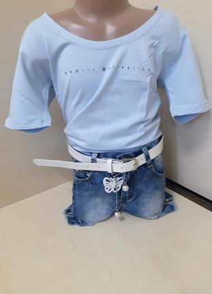 Святковий літній костюм для дівчинки підлітка джинсові шорти футболка 152 158 164 1705 фото