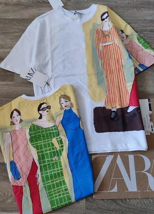 Футболка модні дівчата zara розмір s. l оригінал принт на спинці та по переду7 фото