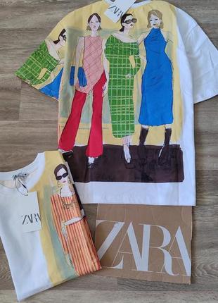 Футболка модні дівчата zara розмір s. l оригінал принт на спинці та по переду9 фото
