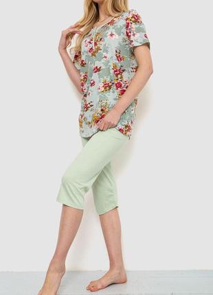 Женская пижама с цветочным принтом, цвет светло-оливковый,женская пижама футболка+бриджи2 фото