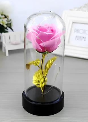 Троянда в колбі з led маленька noa54 рожева1 фото