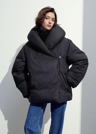 Чорний оверсайз пуховик h&m premium тепла зимова куртка massimo пух перо cos