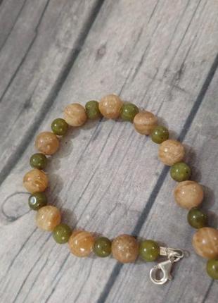 Браслет натур камчики нефрит серебряная застежка