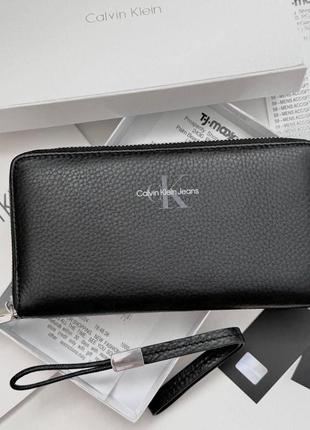 Мужской кожаный клатч на молнии calvin klein брендовый кошелек из натуральной кожи с ремешком в коробочке