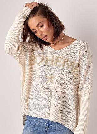 В'язаний жіночий пуловер з написом boheme