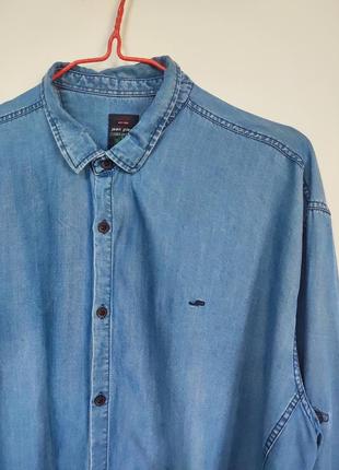 Рубашка рубашка мужская синяя джинс легкая прямая широкая повседневная jean piere man, размер xl5 фото