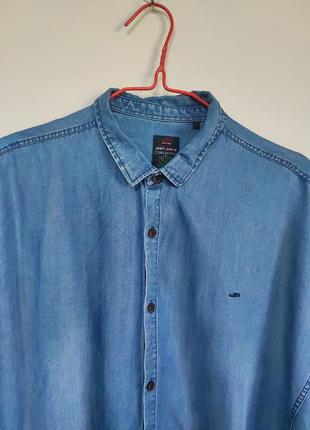 Рубашка рубашка мужская синяя джинс легкая прямая широкая повседневная jean piere man, размер xl