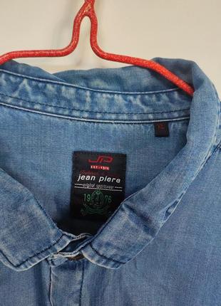 Рубашка рубашка мужская синяя джинс легкая прямая широкая повседневная jean piere man, размер xl8 фото