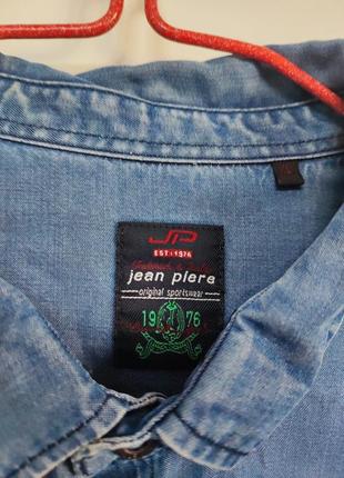 Рубашка рубашка мужская синяя джинс легкая прямая широкая повседневная jean piere man, размер xl7 фото