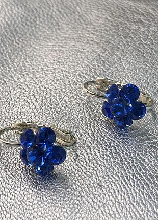 Сережки з кристалами swarovski синього кольору