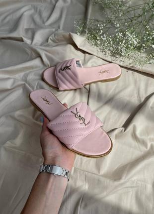 Шлепанцы в стиле yves saint lourent slides «light pink’