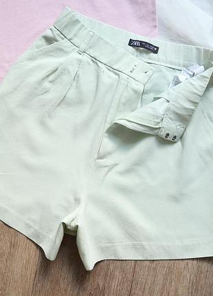 Стильні  шорти  бермуди zara з котону та льону із високою посадкою