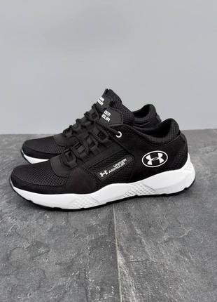 Чоловічі літні кросівки сітка under armour колір чорно білі