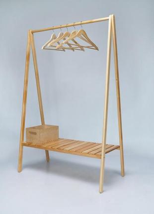 Підлогова вішалка — рейл дерев'яна стійка для одягу з полицею вільха (150х100х50 см)