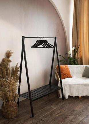 Підлогова вішалка — рейл дерев'яна стійка для одягу з полицею венге (150х100х50 см)