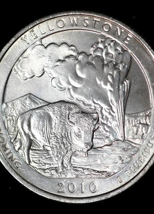 Монета сша 25 центов 2010 г. национальный парк йеллоустоун
