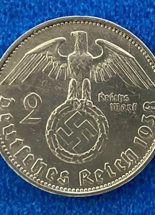 Монета германии 2 рейхсмарки 1938 г. гинденбург2 фото