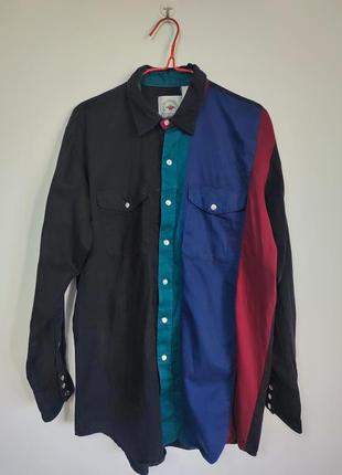 Рубашка рубашка мужская синяя черная плотная длинная на кнопках прямая широкая повседневная man, размер xl - 2xl1 фото