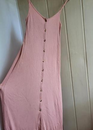 Модний сарафан в рубчик на бретельках на ґудзиках міді сукня платье на пуговицах плаття рожеве6 фото