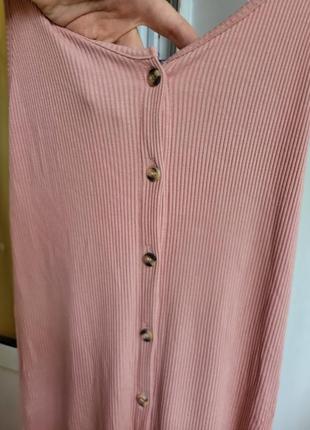 Модний сарафан в рубчик на бретельках на ґудзиках міді сукня платье на пуговицах плаття рожеве2 фото
