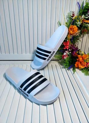 Шльопанці шльопанки білі чорні смужки adidas 47-48.