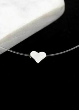 Чокер кулон сердечко на прозрачной силиконовой нитке застежка цепочка3 фото