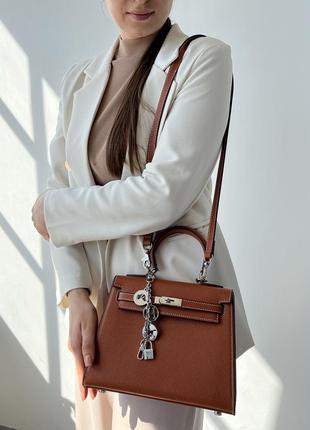 👜 hermes kelly 25 brown/silver7 фото