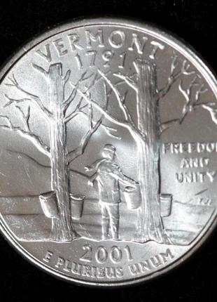 Монета сша 25 центів 2001 р. вермонт