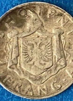 Монета албании 1 франг 1937 г